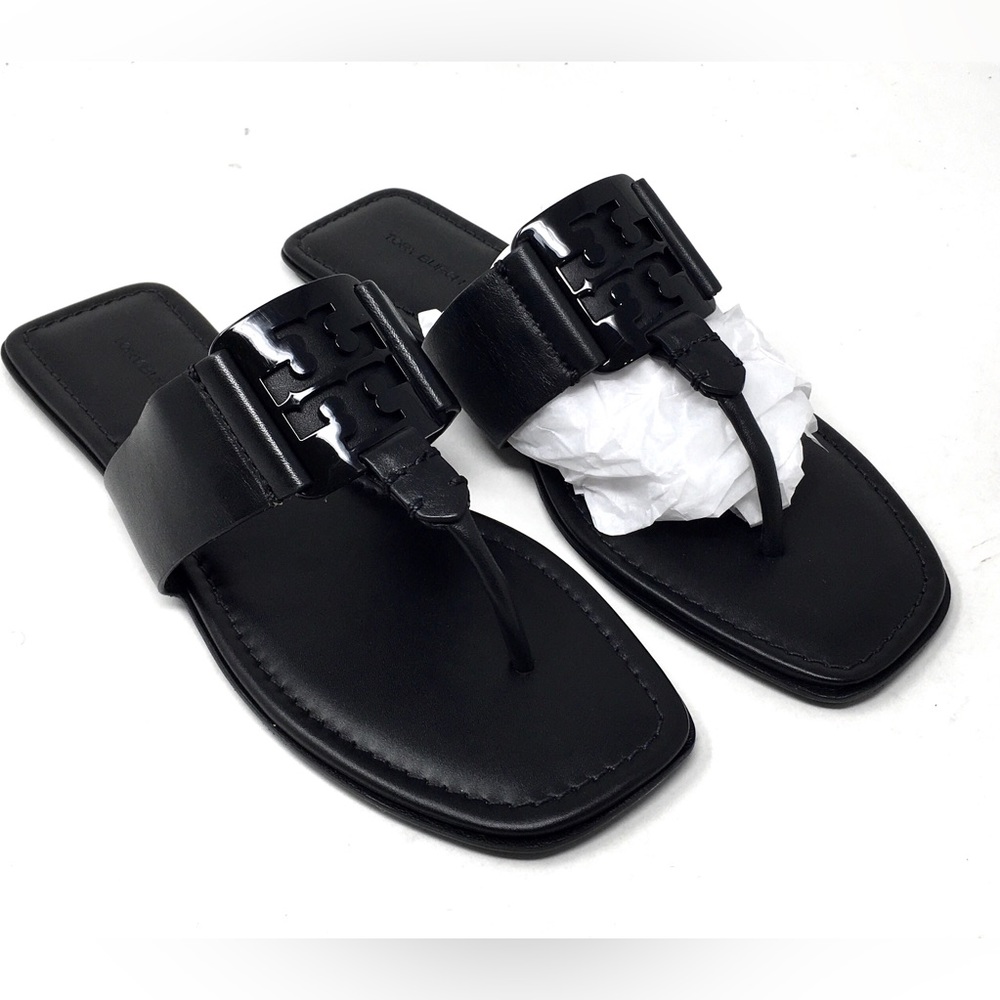 * SOLD Tory Burch Georgia Sandal Thong Comfort Leather Perfect Black, Sz 9 - Picture 4 of 12